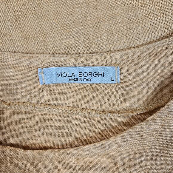 VIOLA BORGHI Womens Linen Top Large Made in Italy Bohemian Lt Orange Bell Sleeve - Picture 3 of 6